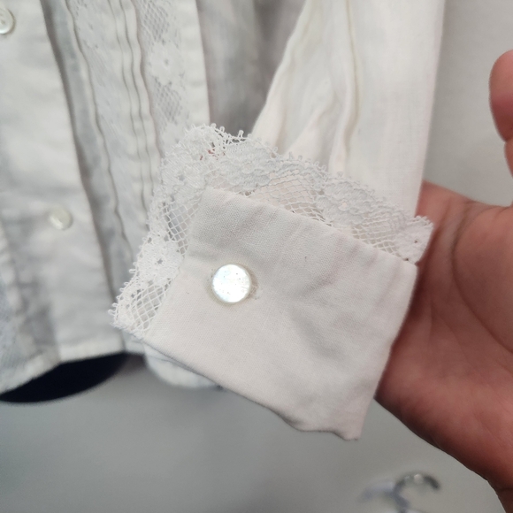 JG Hook Vintage 80s White Lace Trim Romantic Button Down Shirt - Picture 3 of 13